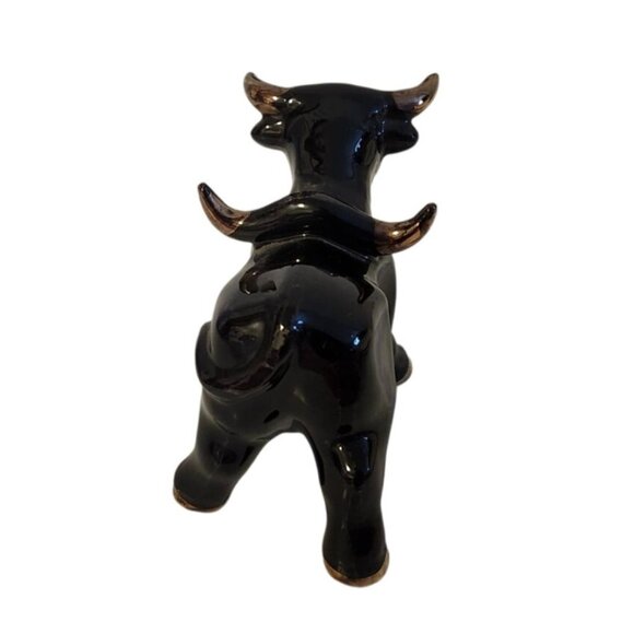 Japan Black Ceramic Bull Figurine With Gold Accents # 1880 mark at bottom - Picture 2 of 7